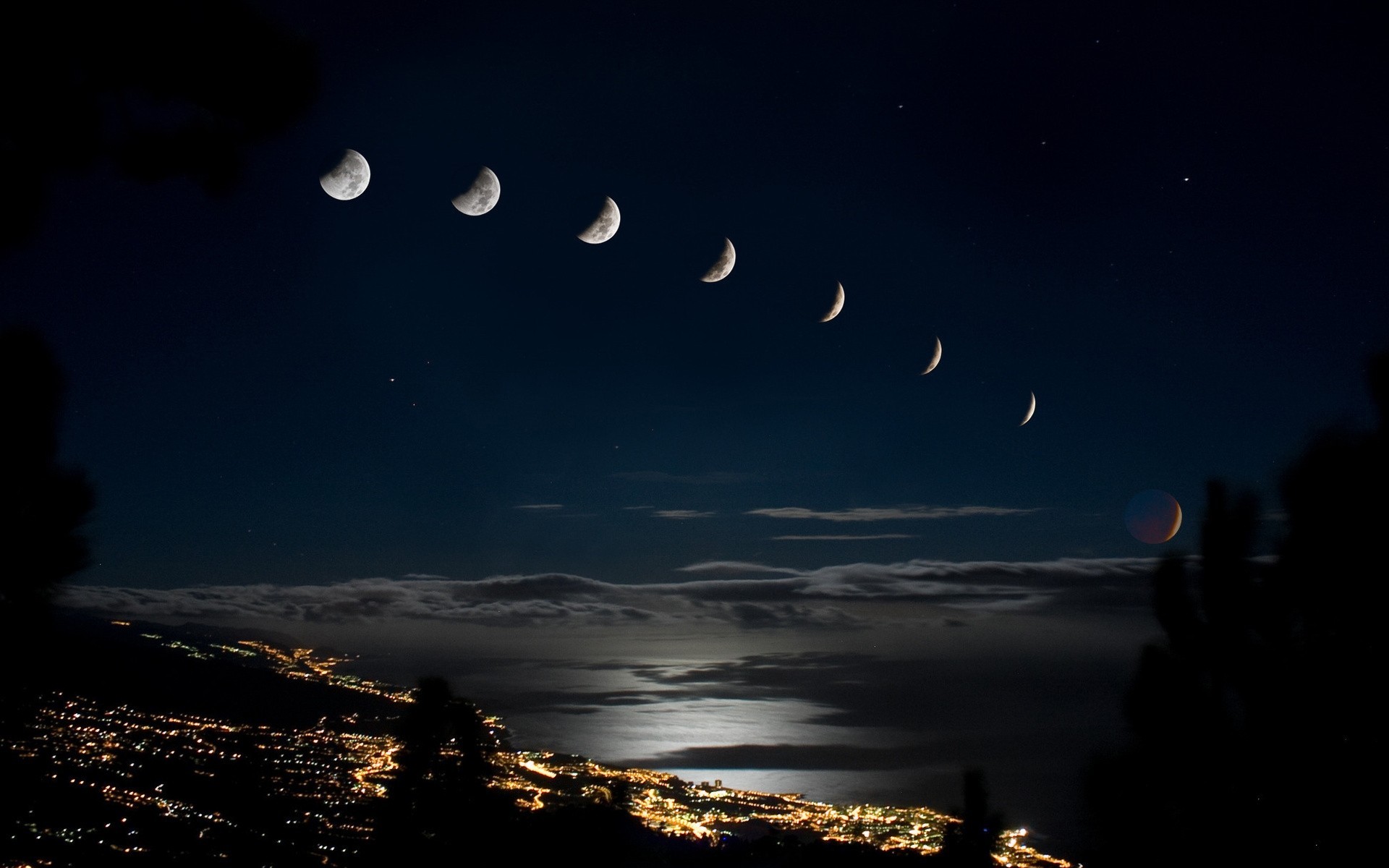 lumières éclipse ville lune