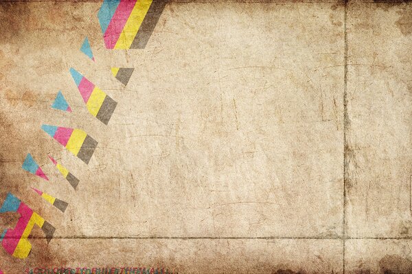 Bright stripes on the background of old worn paper