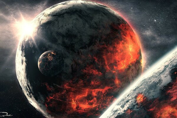 Fissures de feu à la surface des planètes