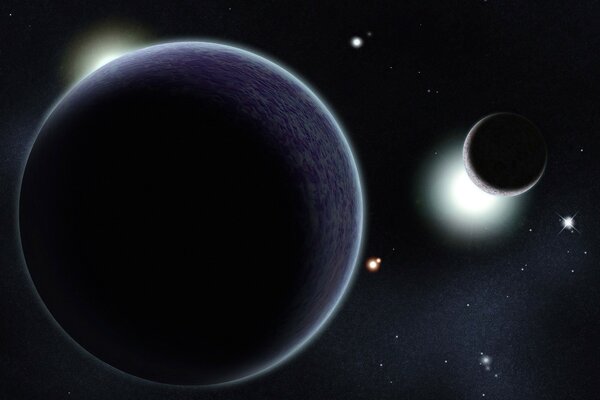 Zwei große und kleine Planeten im Weltraum