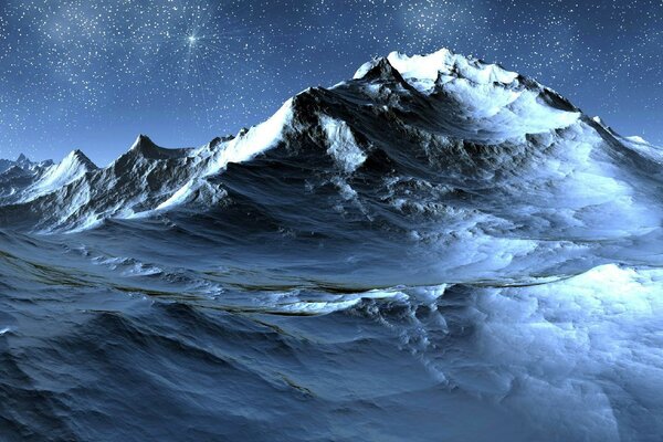 Winter mountains on a dark starry night