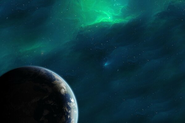 Vista dallo spazio del pianeta terra e dell aurora boreale