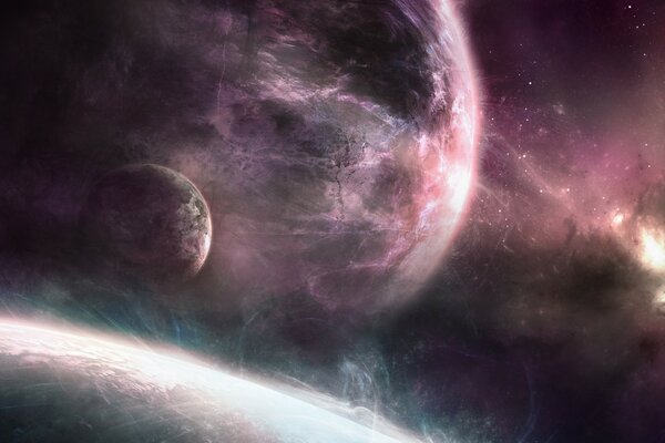 Красота планет в туманном космосе