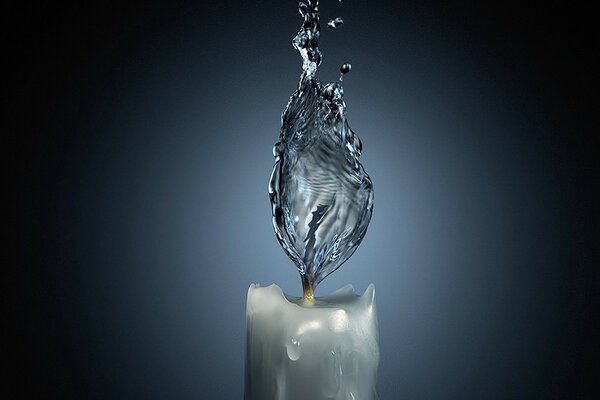 Candle flame from water on a blue background