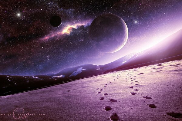 Alien landscape of a snowy world