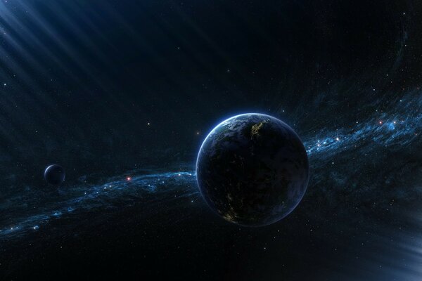 Ein Planet inmitten eines Sternhaufen im Weltraum