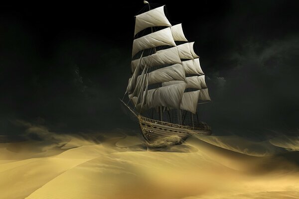 A ship in the sandy desert