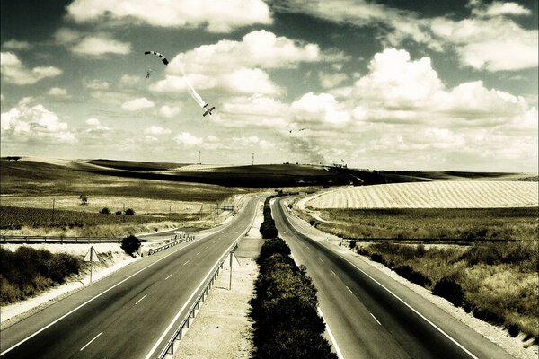 Plane crash on an empty highway