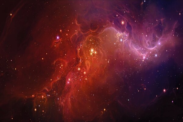 Разноцветная космическая туманность со звёздами