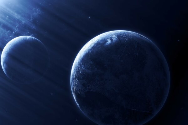 Planetas en el color azul del sol