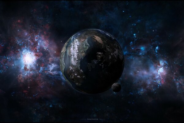 Art image of a planet on the background of a fantastic galaxy