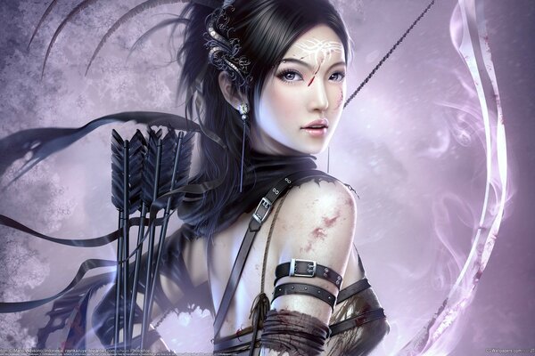 The Dark Archer. Fantasy girl with a bow