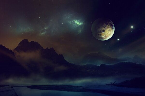 Планеты на ночном небосводе арт