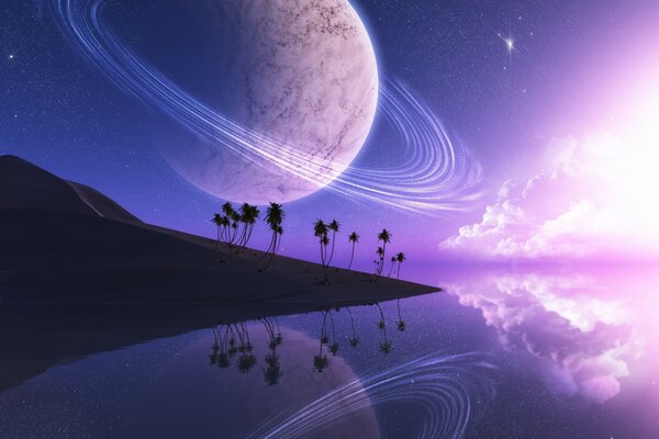Fantastische Kunst Kosmos 3d Planet und Wasser