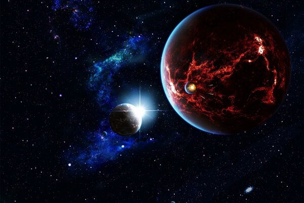 Arte 3D planetas en el espacio en el fondo de la galaxia