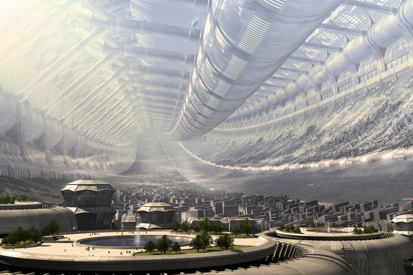 Space city-stacja wewnątrz statku kosmicznego