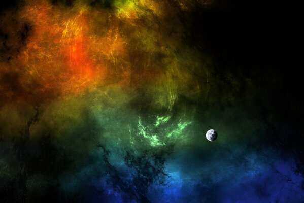 Планета на фоне ярких цветных туманностей