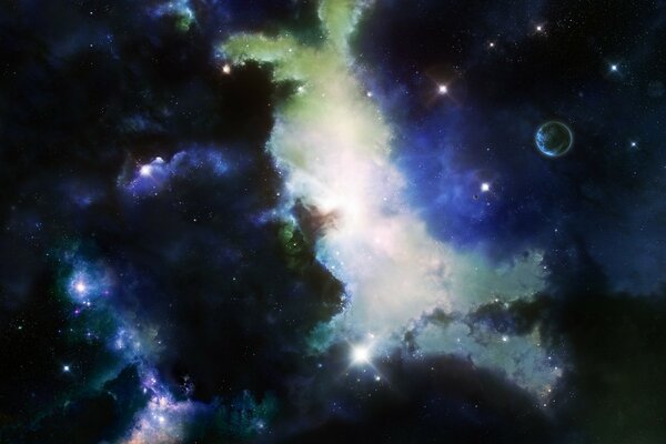 Pianeti nello spazio e nebulosa multicolore