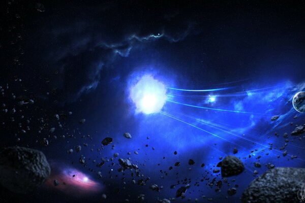 Agujero negro que absorbe asteroides