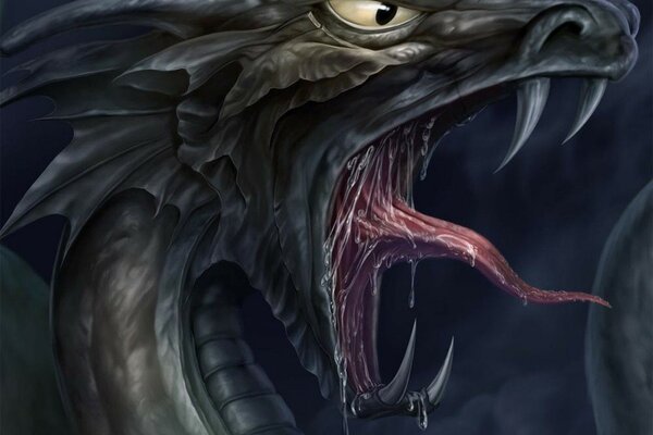 Saliva gocciolante dalla bocca del drago
