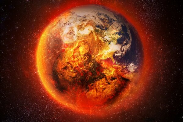 Bild des Planeten Erde in Flammen