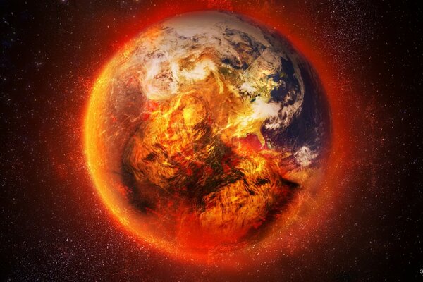 Immagine del pianeta terra in fiamme
