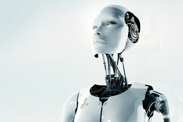Knallroter Roboter weiß aus der Zukunft