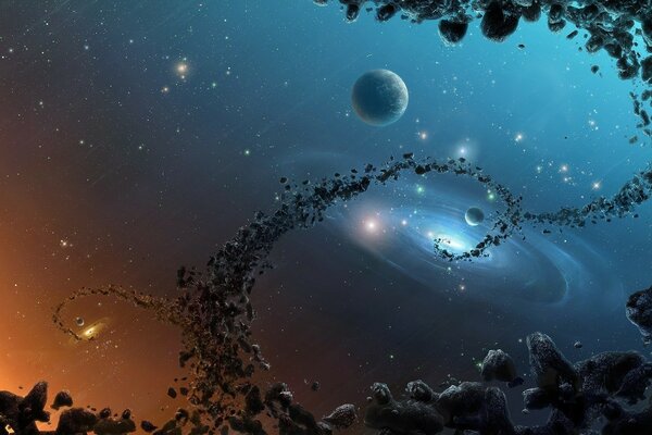 Planète astéroïdes bleu beau