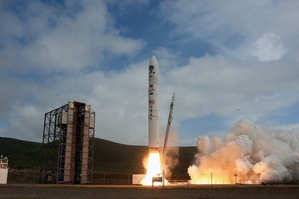 Launch of a space rocket from the cosmodrome