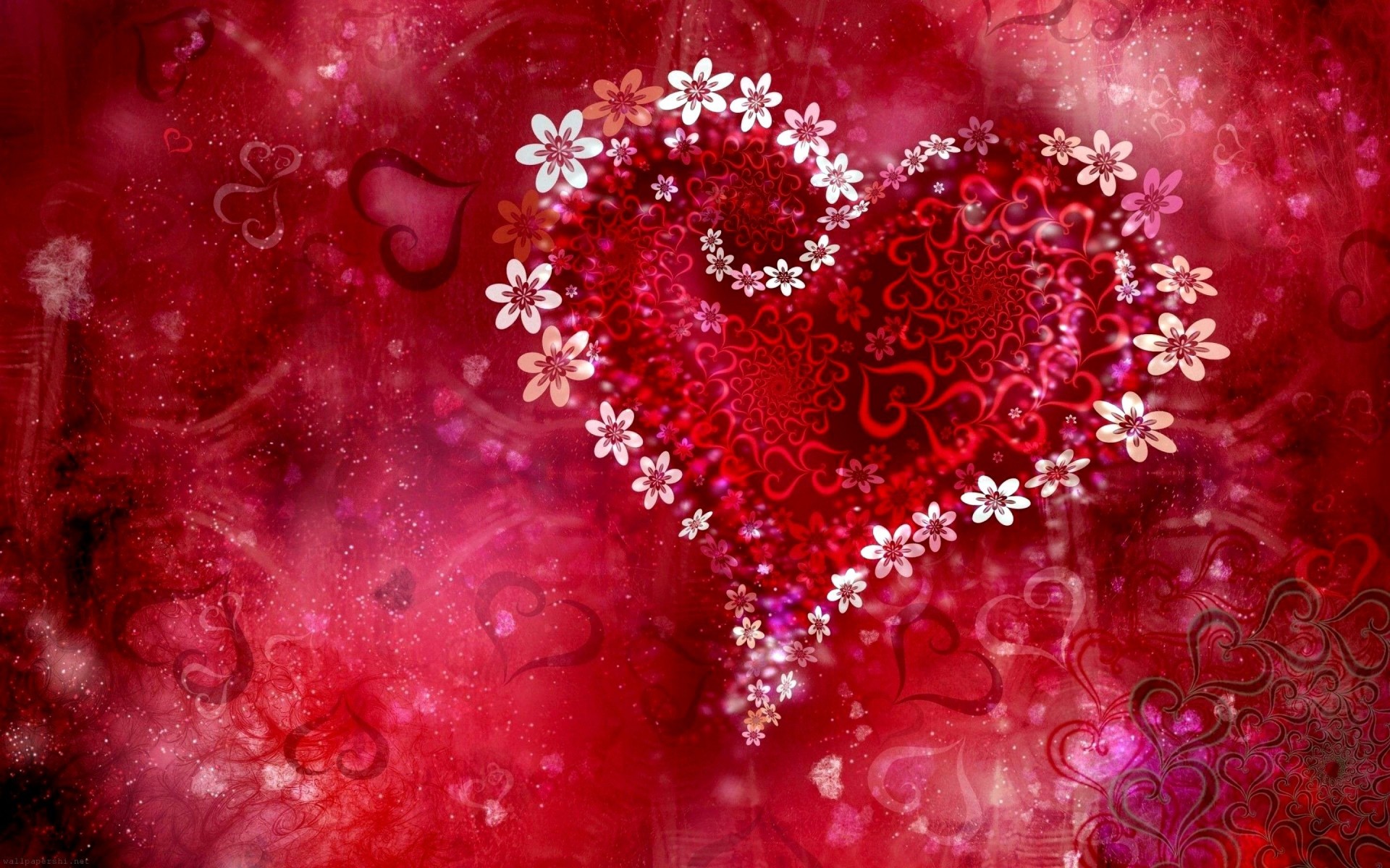 heart graphics red background flower