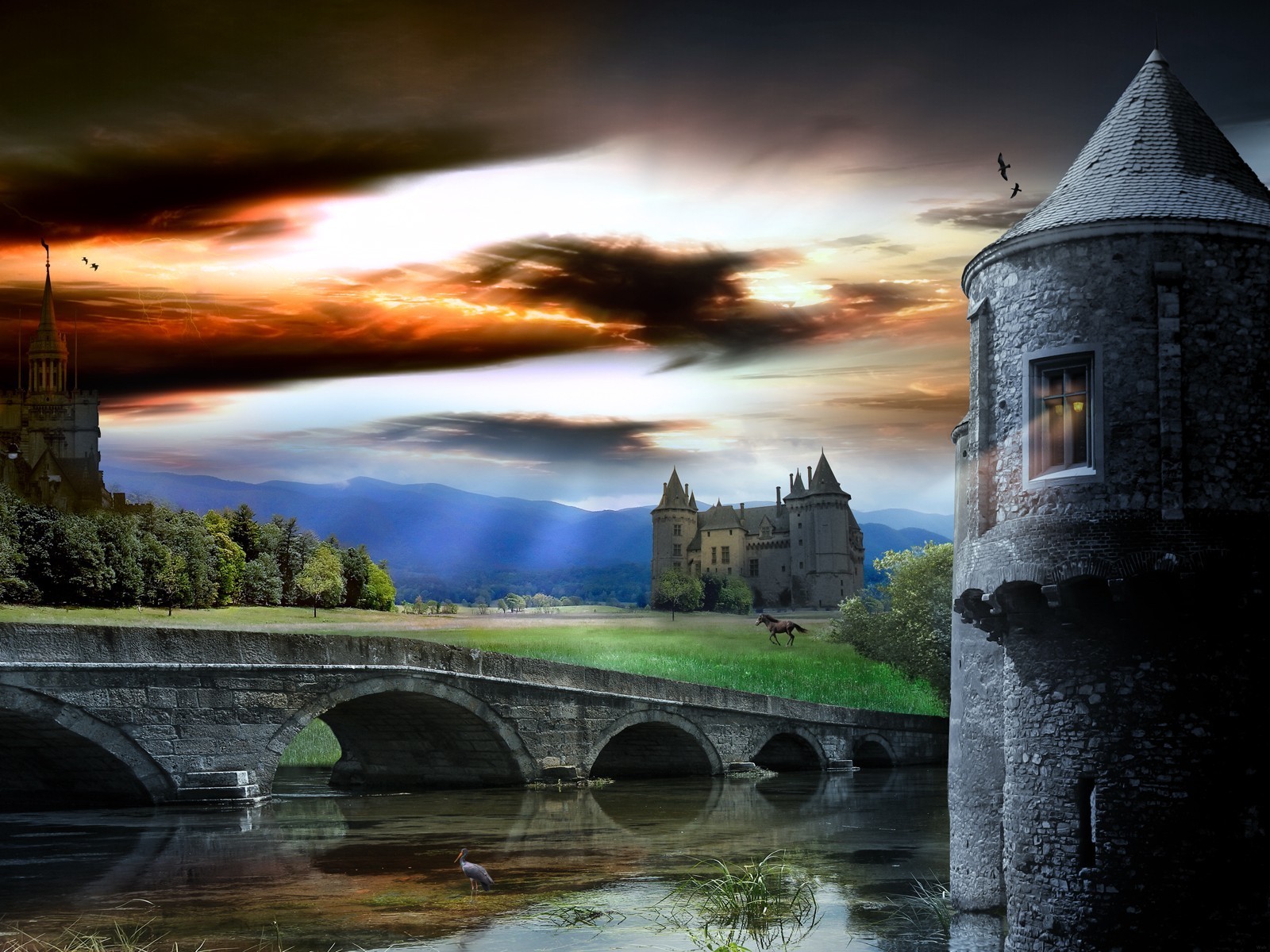 schloss brücke hengst turm himmel