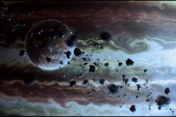 Astéroïdes devant la planète Jupiter