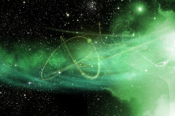 Space and stars in green tones art