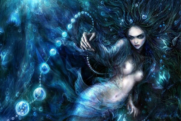 Sirena oscura sobre fondo azul