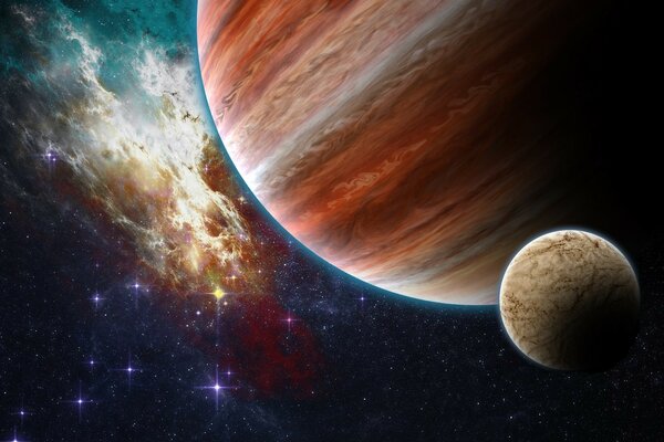 Imagen artística del Cosmos con planetas y estrellas