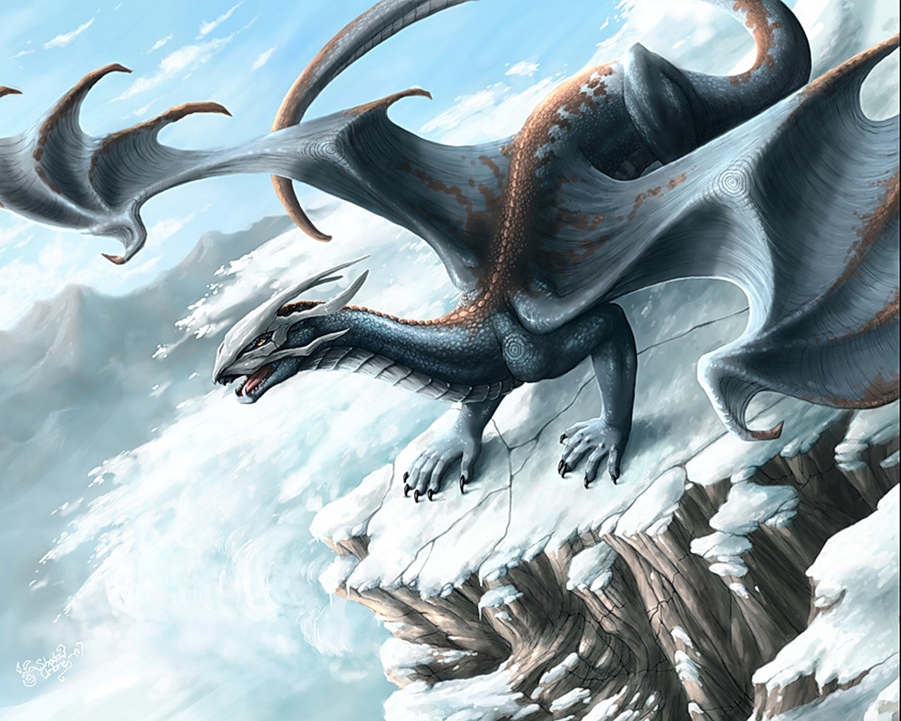 dragon hiver montagnes avalanche fantaisie