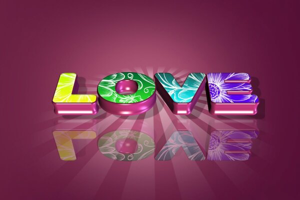 Convex multicolored inscription love