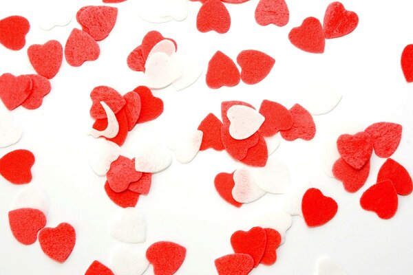 Red and white paper hearts