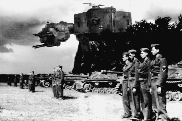 Photo noir et blanc de soldats en guerre