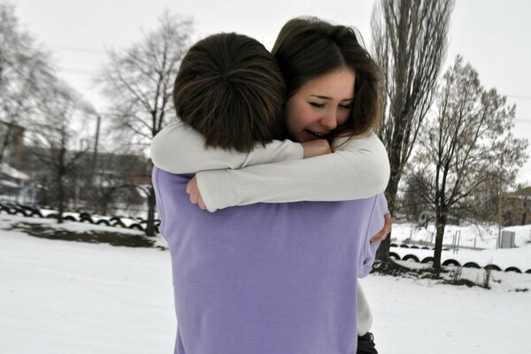 A couple in love on a winter day