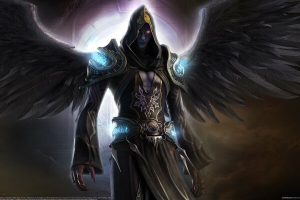 Art dark angel with black wings