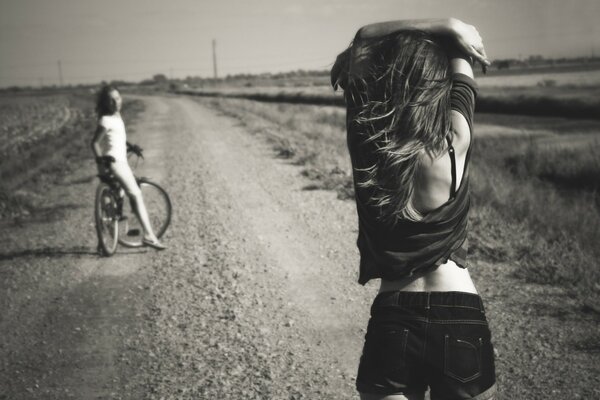 Walk of young girls on the road