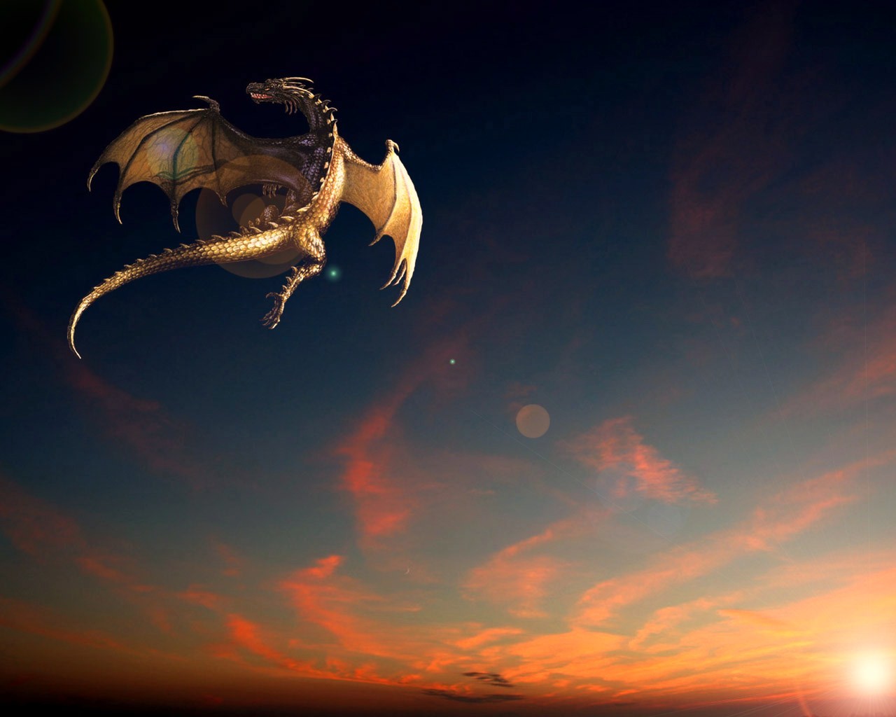 dragon flight sunset fantasy