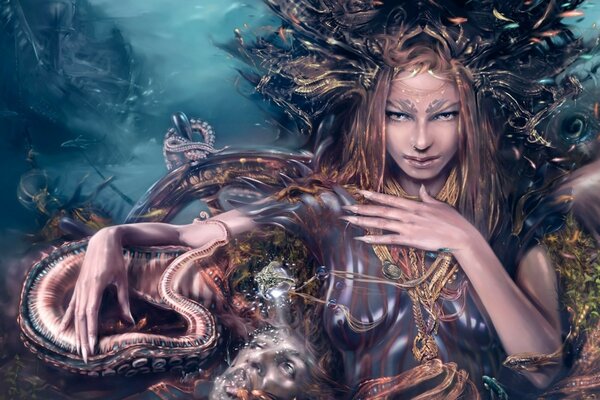 Dessin animé sur la maîtresse de la mer au fond du genre SPRUT Fantasy
