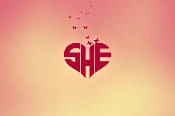 The heart consists of the word She in English