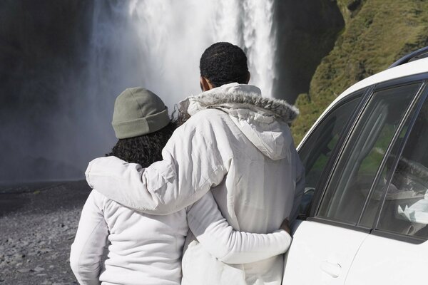 Car parked at the waterfall