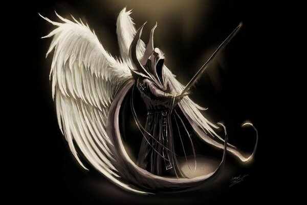 Ангел воин держит оружие меч
