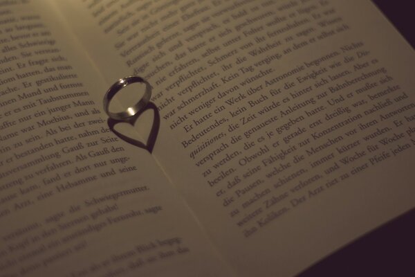 The shadow of the heart from the ring on the book