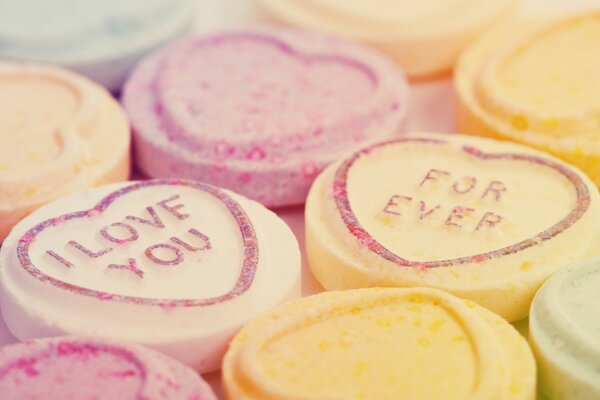 Colorful candies with different inscriptions