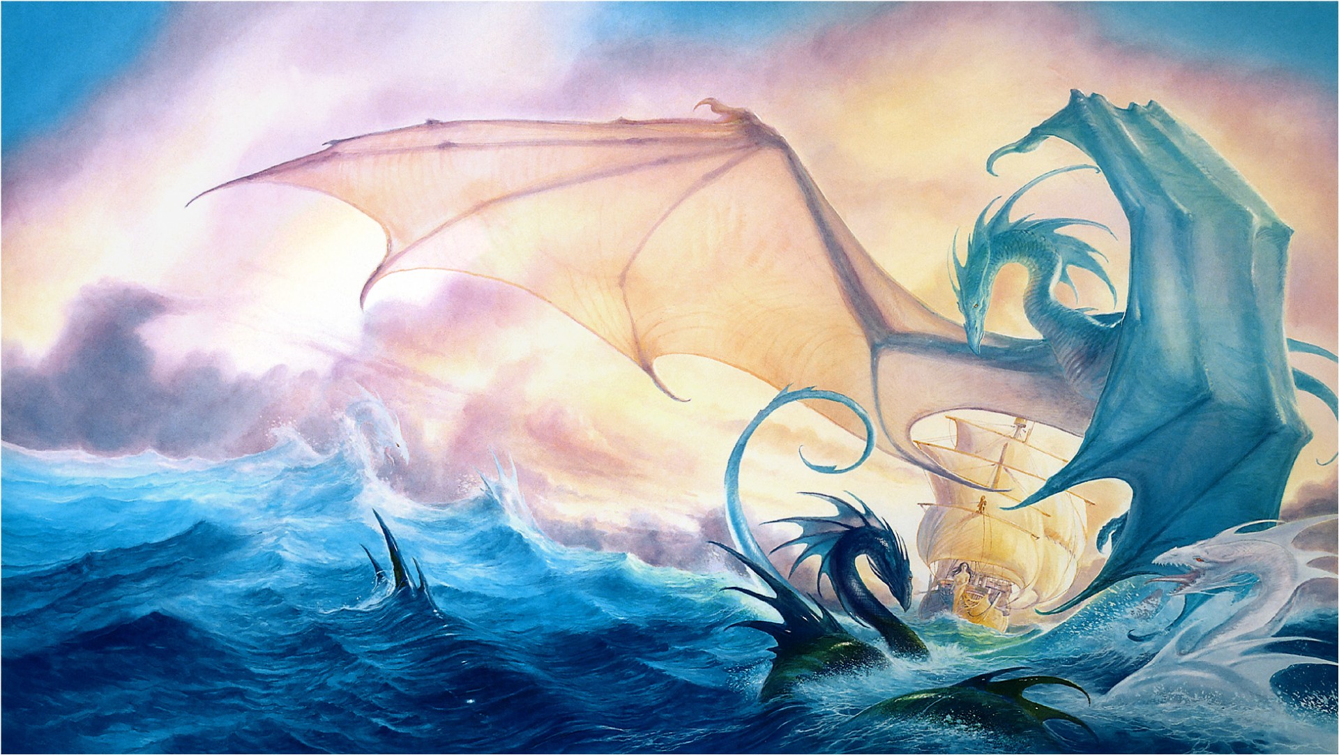 fantasy sea ship dragon